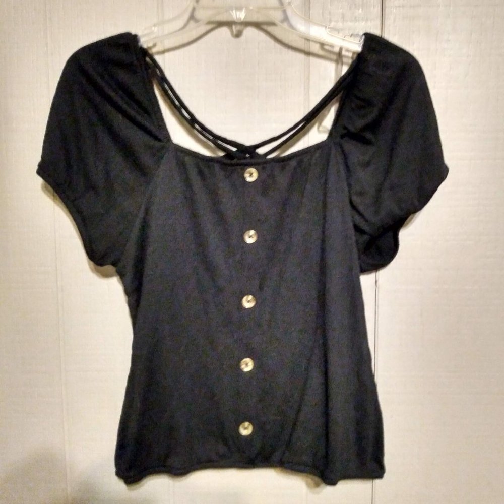 NOBO No Boundaries Cute Black Top Criss Cross Back Jr. XL